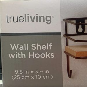 "True Living" Metal Black Wall Shelf with 4 Hooks